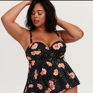 Torrid Black Floral Polka Dot Tankini Top